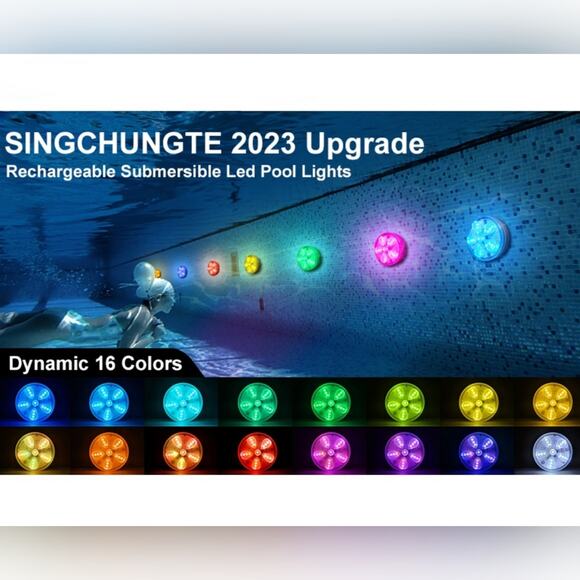 Swimming Pool LED Lights 4 Pack Multi-Color Submersible Rechargeable Underwater - Picture 6 of 10